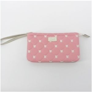 NWT Betsey Johnson Pink Embroidered Cat Double Pouch Wristlet